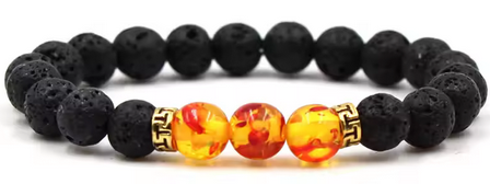 Black Lava Stone Bracelet with 3 Yellow/ Orange Stones (3)