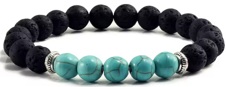 Black Lava Stone Bracelet with 5 Cracked Turquiose Stones (7)