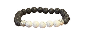 Black Lava Stone Bracelet with 5 White Stones (9)