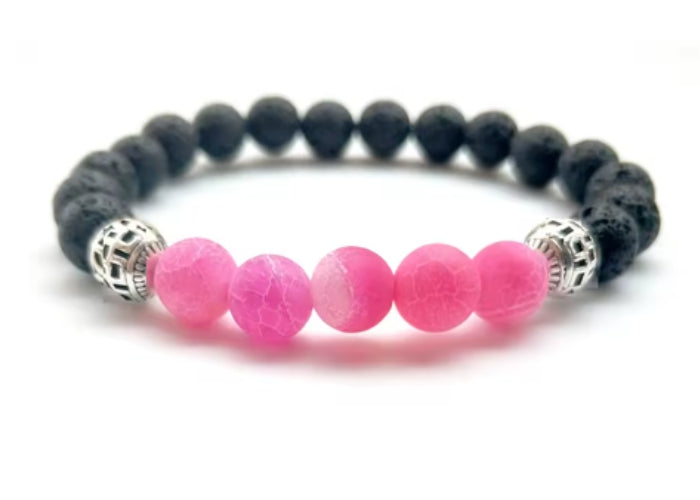 Black Lava Stone Bracelet with 5 Pink Stones (2)
