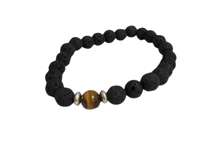 Black Lava Stone Bracelet with 1 Brown Stone (8)