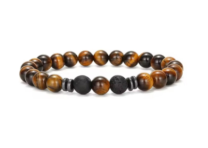 Brown Tigers Eye Bracelet with 2 Black Lava Stone (18)