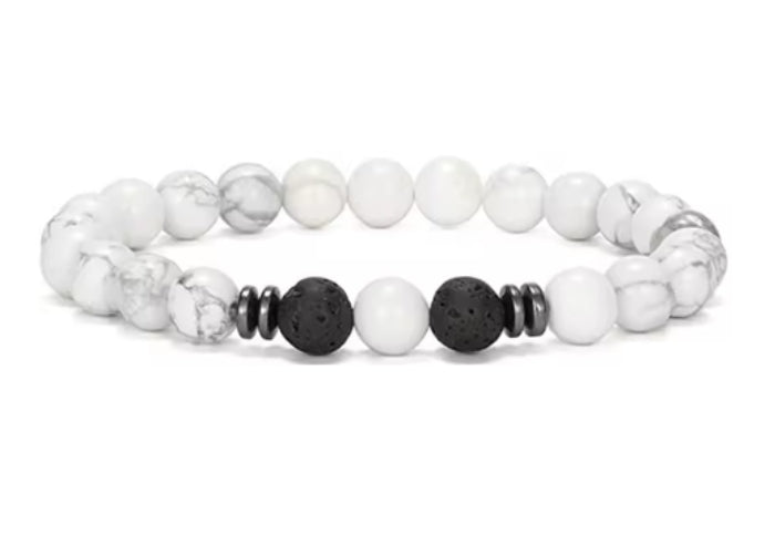 White Tigers Eye Bracelet with 2 Black Lava Stone (19)