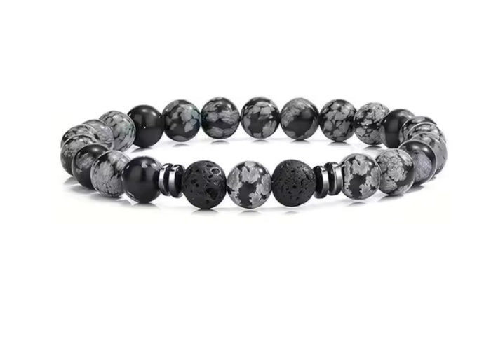 Black Tigers Eye Bracelet with 2 Black Lava Stone (22)