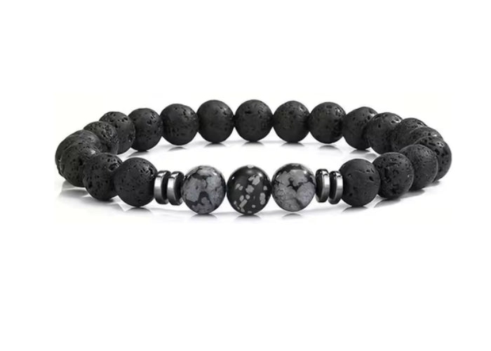 Black Lava Stone Bracelet with 3 Black Tigers Eye (23)