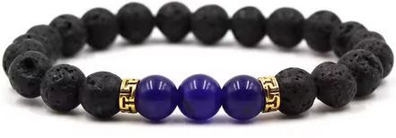 Black Lava Stone Bracelet with 3 Blue Stones (4)