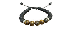 Black Lava Stone Bracelet with 5 Brown Stones Adjustable (10)