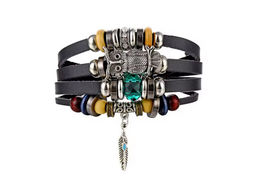 Layered Owl & Feather Bracelet