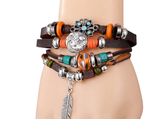 Celestial Leather Look Layered Bracelet