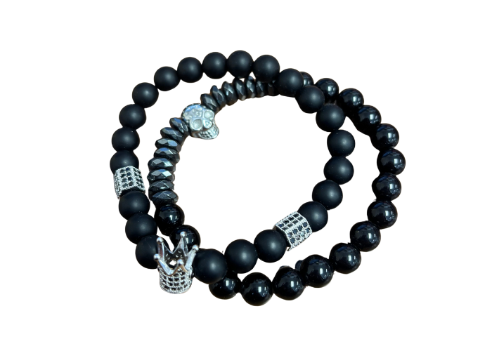 Black and Silver Crown/Skull Double Bracelets