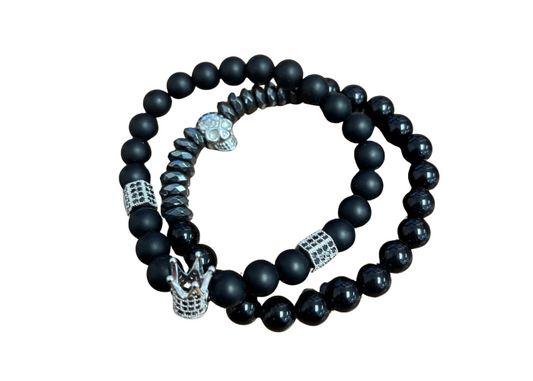 Black and Silver Crown/Skull Double Bracelets