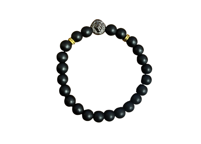 Black Beaded Silver Lion Bracelet