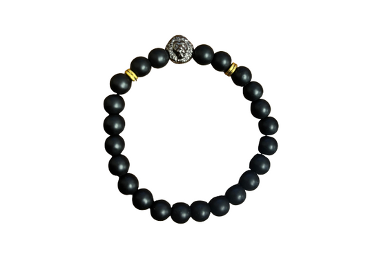 Black Beaded Silver Lion Bracelet