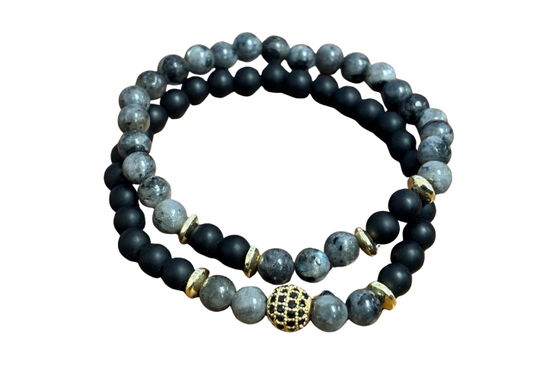 Black and Gold 2 Piece Bracelet Set
