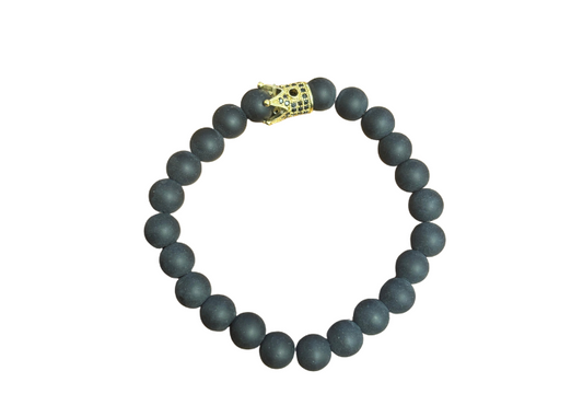 Black Beaded Bracelet - Gold Crown