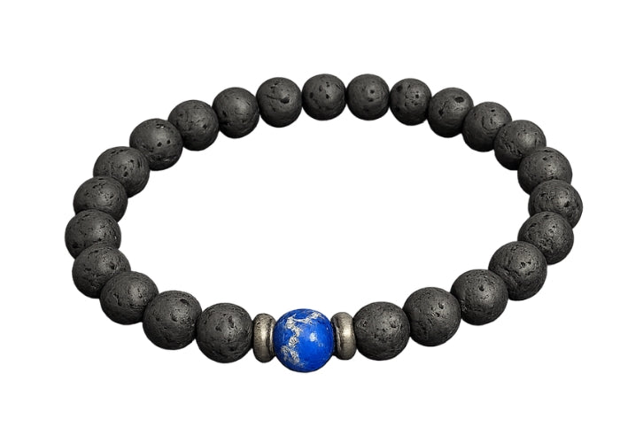 Black Lava Stone Bracelet With 1 Blue Stone (18)