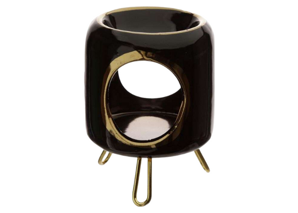 Black Rounded Ceramic Oil Burner with Gold Feet