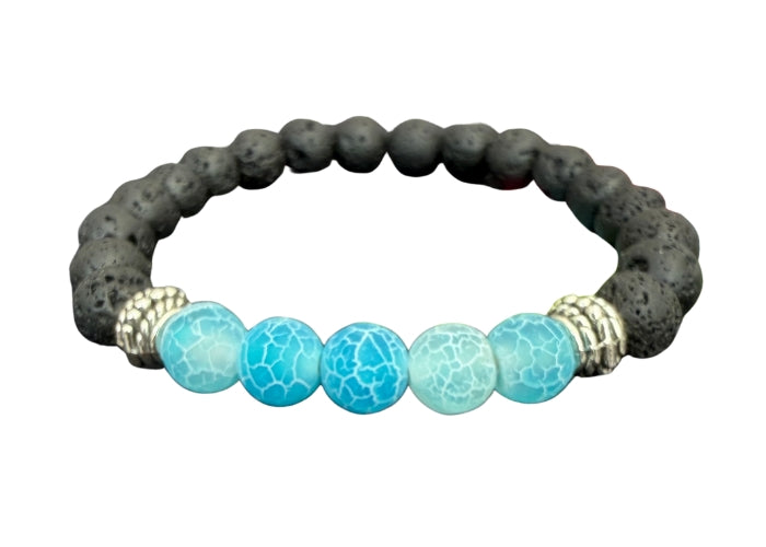 Black Lava Stone Bracelet with 5 Light Blue Stones (1)