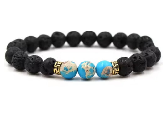 Black Lava Stone Bracelet with 3 Blue Stones (11)