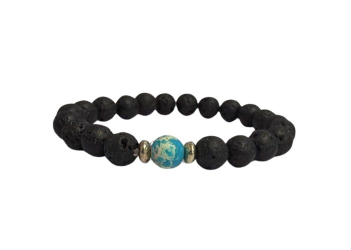 Black Lava Stone Bracelet with 1 Blue Stone (4)