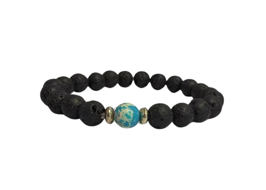 Black Lava Stone Bracelet with 1 Blue Stone (4)