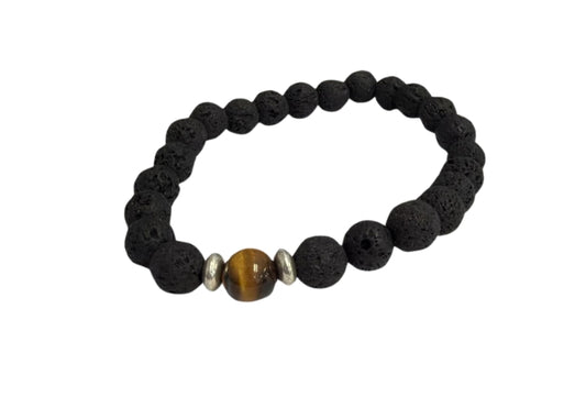 Black Lava Stone Bracelet with 1 Brown Stone (8)