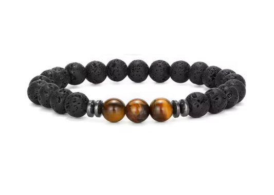 Black Lava Stone with 3 Brown Tigers Eye (12)