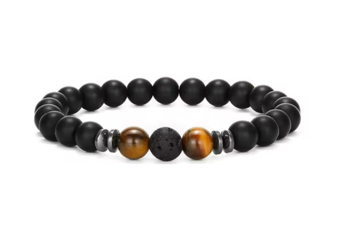 Brown Tigers Eye Bracelet with 1 Black Lava Stone (14)