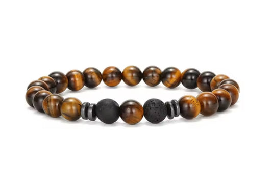 Brown Tigers Eye Bracelet with 2 Black Lava Stone (18)