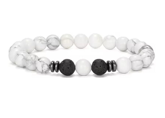 White Tigers Eye Bracelet with 2 Black Lava Stone (19)
