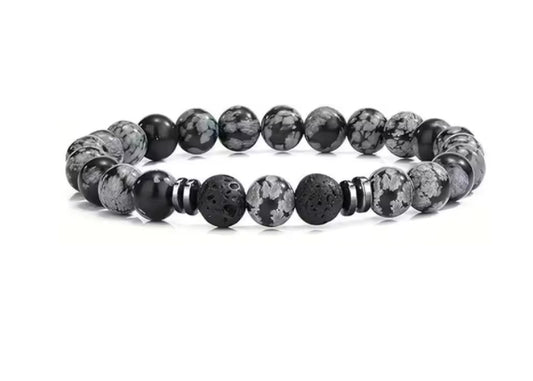 Black Tigers Eye Bracelet with 2 Black Lava Stone (22)