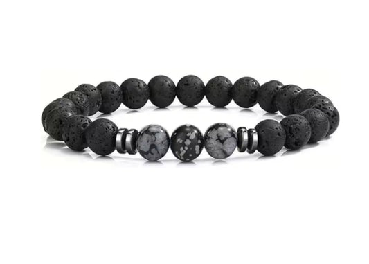 Black Lava Stone Bracelet with 3 Black Tigers Eye (23)
